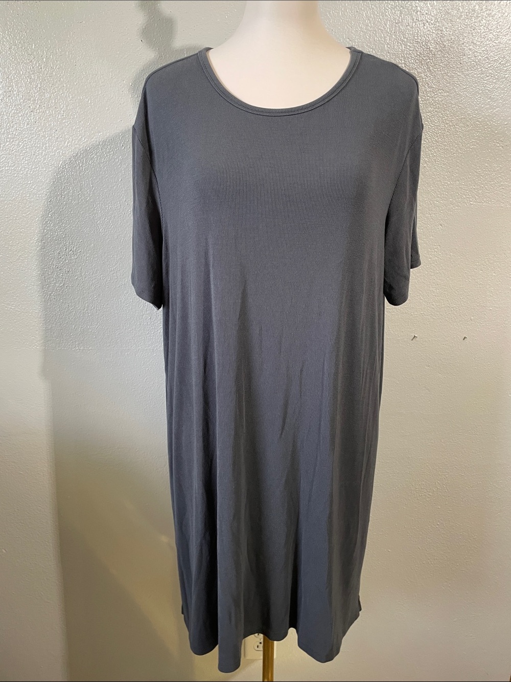 Nightgown Ribbed Gray Short Sleeve Bamboo Viscose Medium Cozy Earth Loungewear